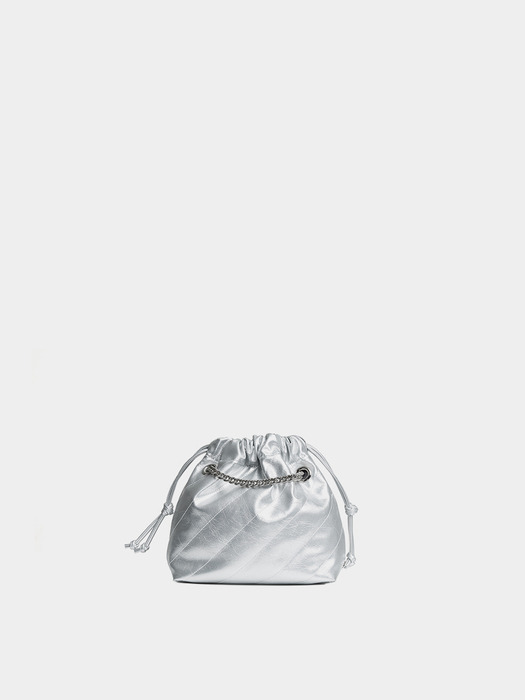 CH. MINI TRAWSTRING BAG, SILVER QUILTING