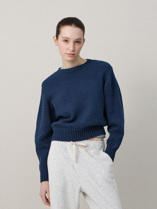 Piya cotton wholegarment knit (Vintage blue)
