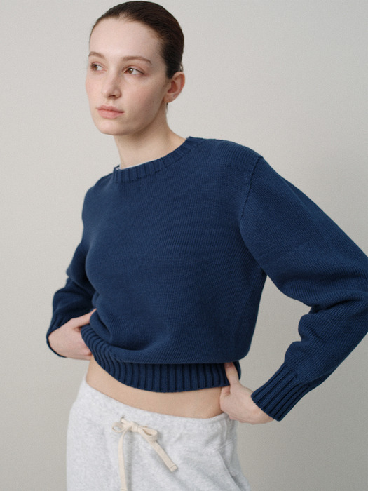Piya cotton wholegarment knit (Vintage blue)