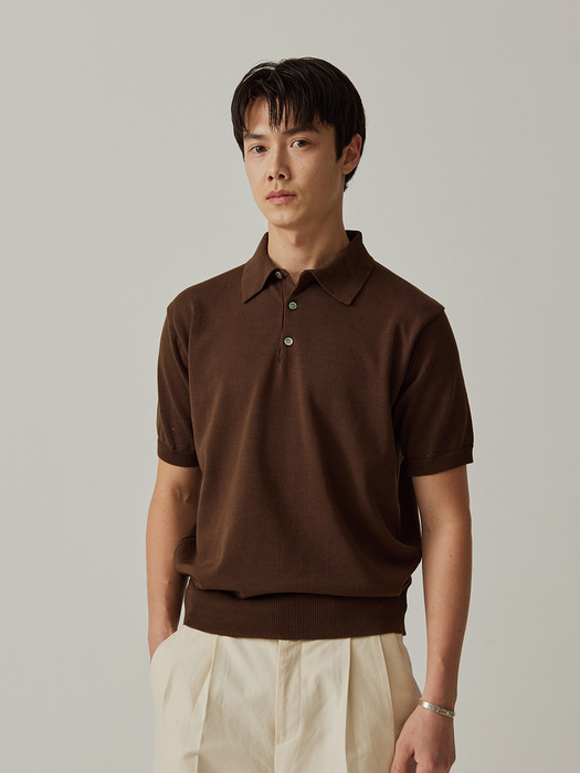 Essential Short Sleeve Polo Knit (Brown)