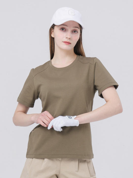 24SS 어깨 절개 등판 로고 포인트 루즈 핏 카키 반팔 티셔츠