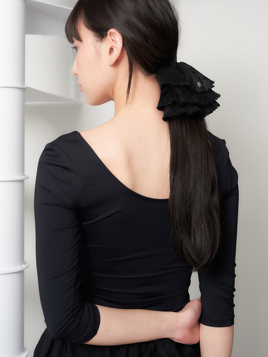 black lace pleats scrunchie - L size