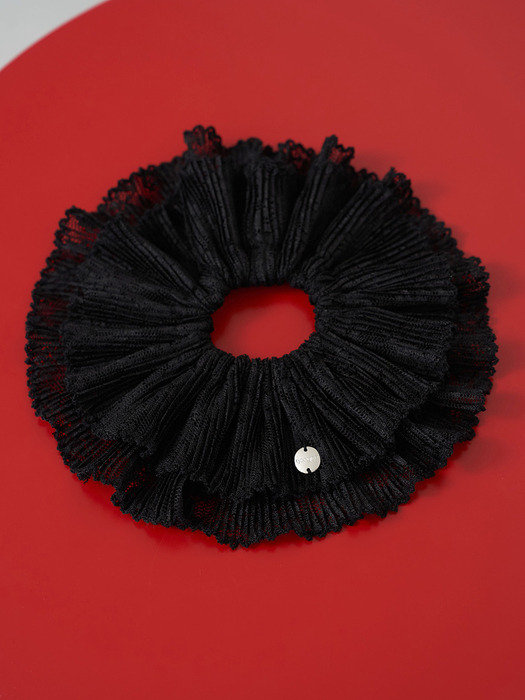 black lace pleats scrunchie - L size