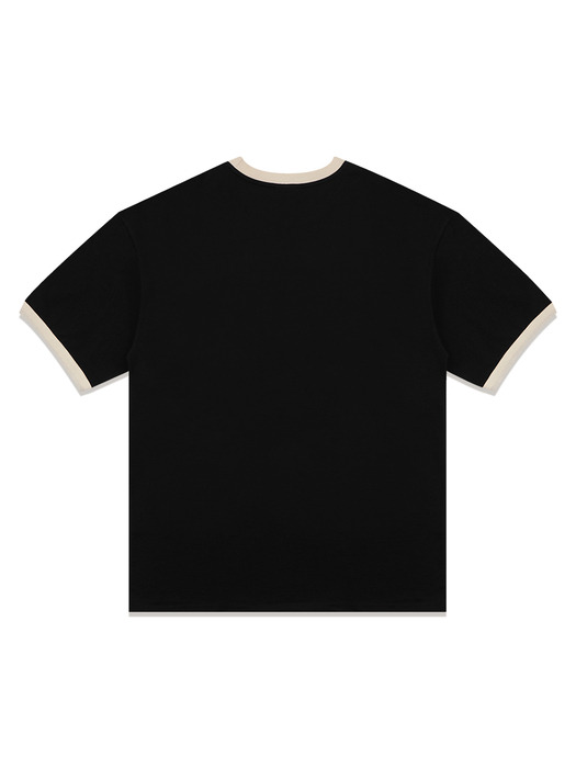 UNISEX 오버핏 퍼피서핑 링거 반소매 티셔츠 블랙(FCE2TS401M)