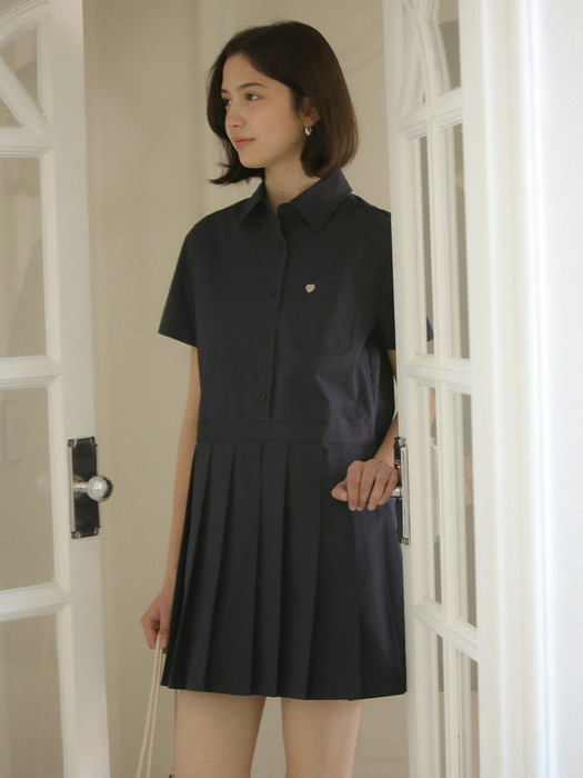 Pleats point half sleeve collar OPS_Navy