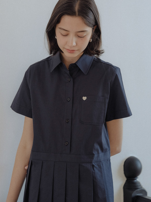 Pleats point half sleeve collar OPS_Navy