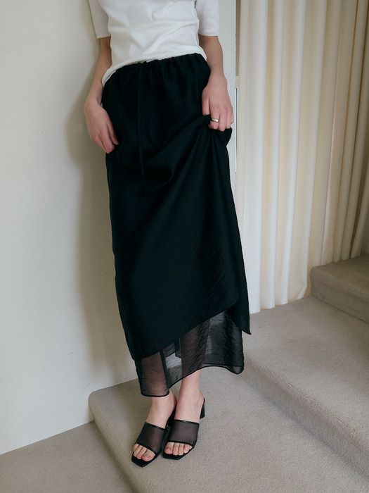 LAYER STRING LONG SKIRT_BLACK