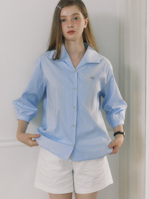 Collar Stripe Cotton Shirt - Skyblue Stripe