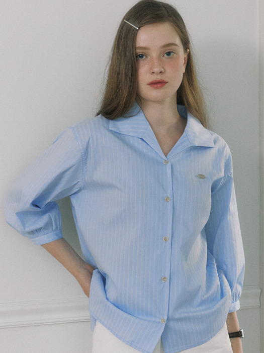 Collar Stripe Cotton Shirt - Skyblue Stripe