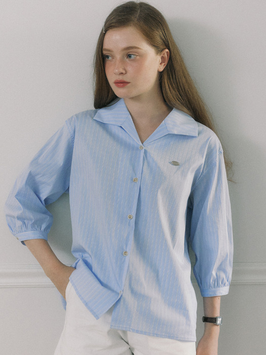 Collar Stripe Cotton Shirt - Skyblue Stripe