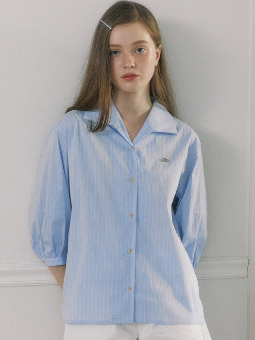 Collar Stripe Cotton Shirt - Skyblue Stripe