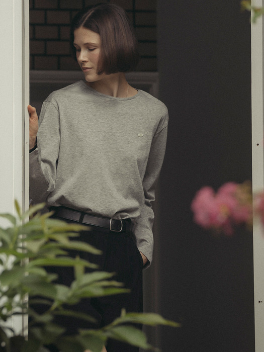 Soft basic logo long sleeved T-shirt_Gray