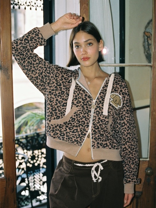 LEOPARD HOODIE ZIPUP_BROWN