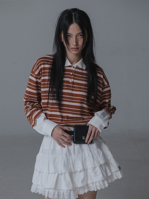 SHIRTS LAYERED STRIPE KARA TSHIRT_BROWN