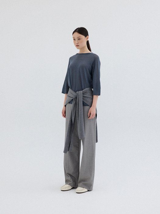 WOOL SILK HALF KNIT TOP_DARK GREY