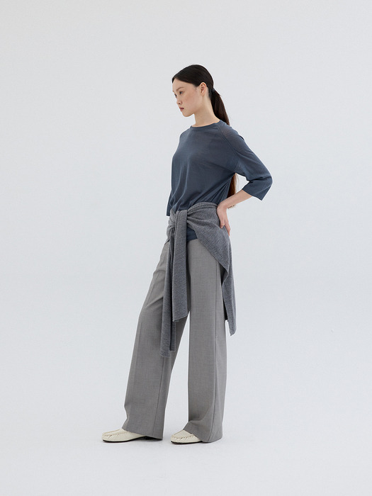 WOOL SILK HALF KNIT TOP_DARK GREY