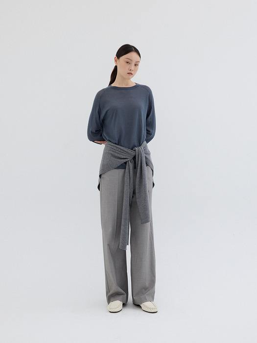 WOOL SILK HALF KNIT TOP_DARK GREY