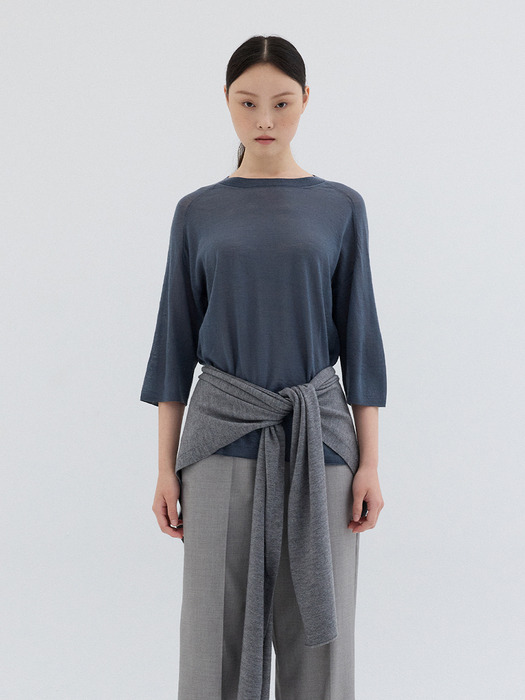 WOOL SILK HALF KNIT TOP_DARK GREY