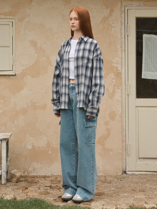 Oversized checkered shirt Blue