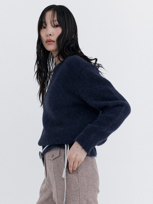 Alpaca Boucle Knit Pullover_Navy