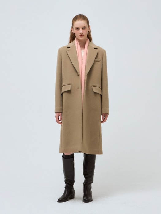 cashmere wool single coat - beige