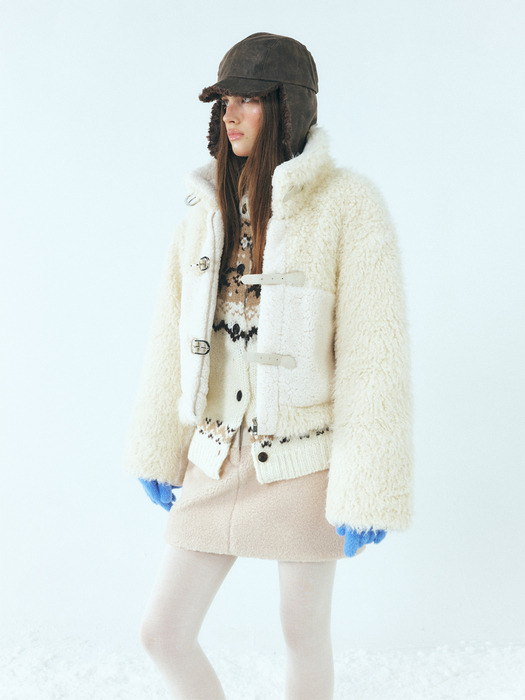 Mixed Shearling Mustang Coat, Ivory