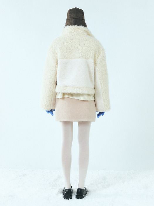 Mixed Shearling Mustang Coat, Ivory