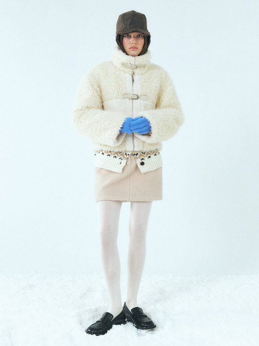 Mixed Shearling Mustang Coat, Ivory