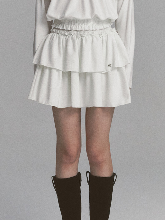 Tweed Cancan Frill Skirt White