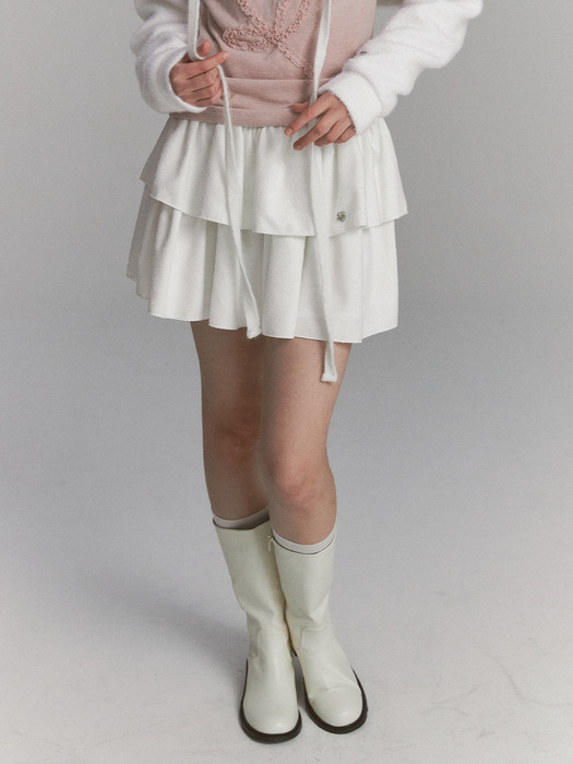 Tweed Cancan Frill Skirt White