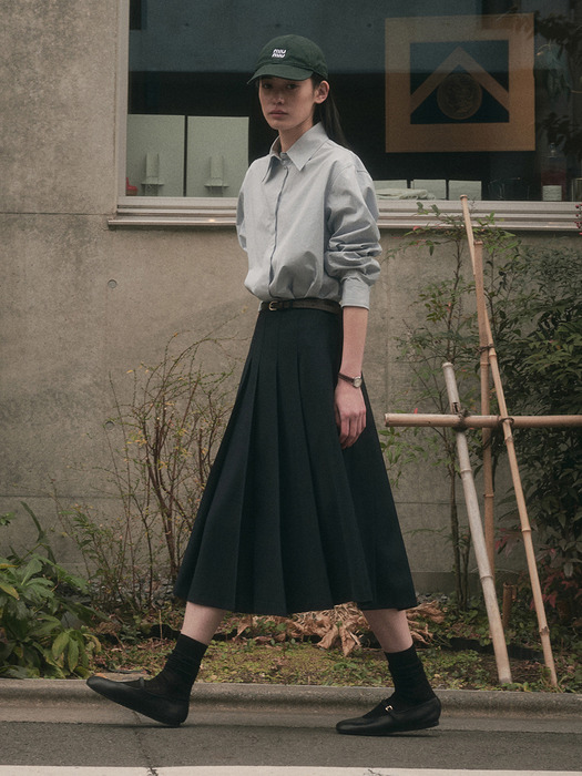 TESSA PLEATS SKIRT (BELT SET)_DARK NAVY