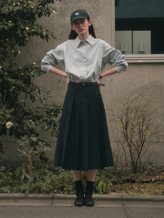 TESSA PLEATS SKIRT (BELT SET)_DARK NAVY