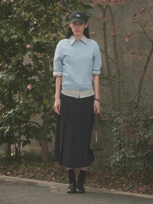 TESSA PLEATS SKIRT (BELT SET)_DARK NAVY