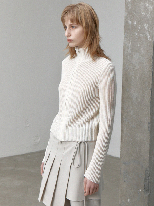 alpaca blend half neck two-way zip-up cardigan (ivory)