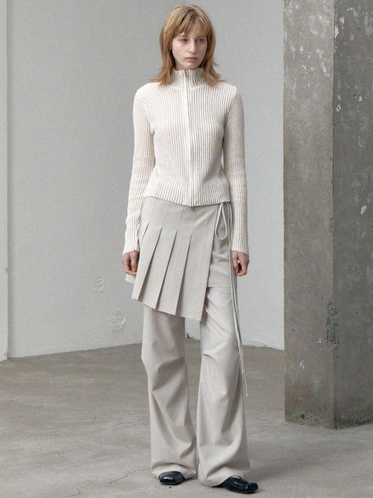 alpaca blend half neck two-way zip-up cardigan (ivory)