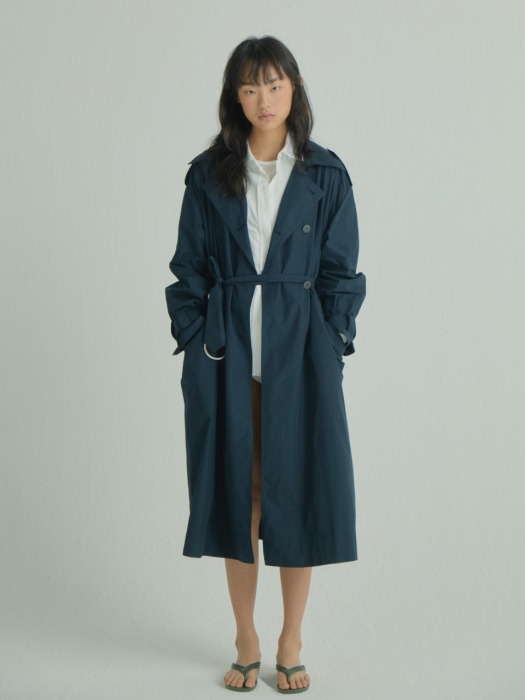 Long and Flow Trench Coat_Navy