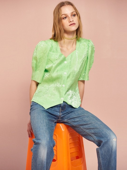 Shining Puff Blouse in Neon Lime