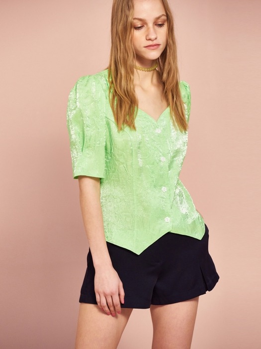 Shining Puff Blouse in Neon Lime