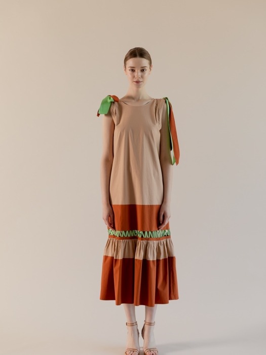 Color Ribbon Long Dress - BROWN (TESOP71)