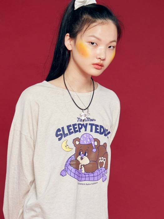 NEONMOON Sleepy Bear T-Shirt OATMEAL