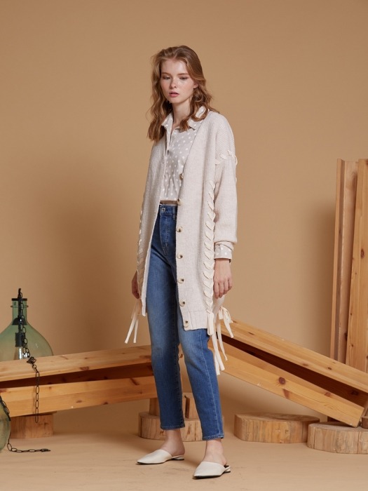 AHIN CROSS STRAP RIBBON LONG CARDIGAN [PK] [RA-KN-CO-833]