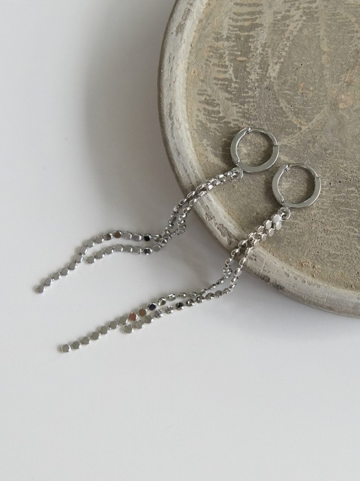 beeded two silver line `drop` hoop earrings