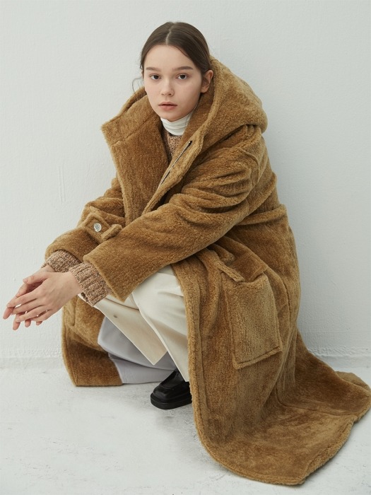  CAMEL shearling hood coat(HJ041)