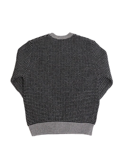 UL:KIN ARTISTIC LABEL_LOGO EMBROIDERY KNIT PULLOVER_GREY&NAVY