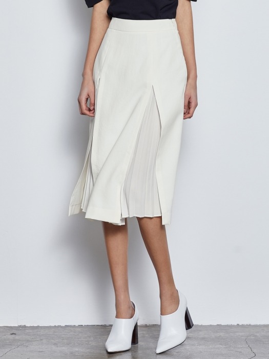 SLIT PLEATS SKIRT_IVORY