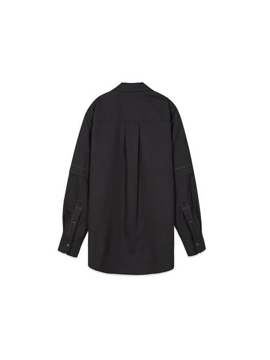 OPEN COLLAR ZIPPED LAYERED SLEEVE SHIRT atb334m(BLACK)