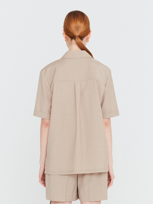 20SS SHORT SLEEVED BLOUSE WITH LAPEL COLLAR - GREIGE