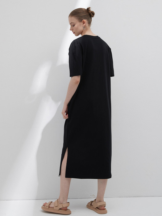 Curved short sleeve dress - Black