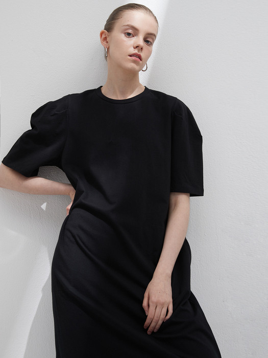 Curved short sleeve dress - Black