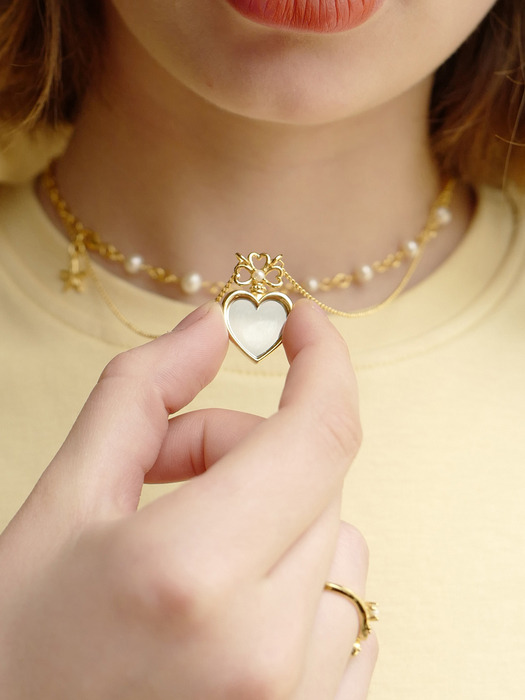 Heart Clover Mirror Necklace (Gold)